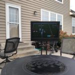 Outdoor TV rolling stand during the day